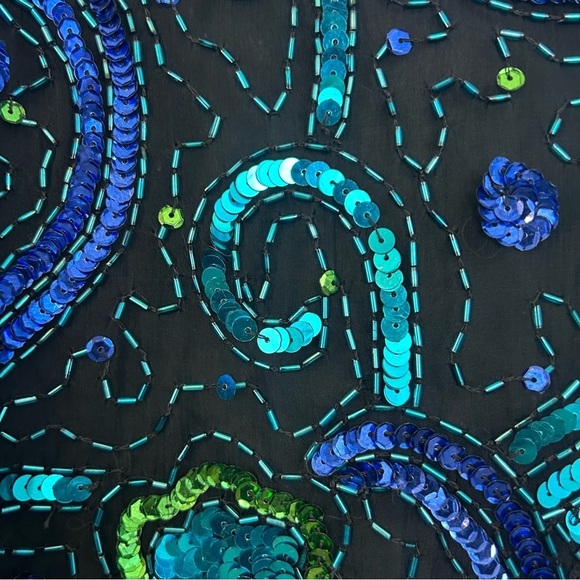 NWT Vintage Mark & John Gopal 100% Silk Sequin Blue/Green Short Sleeve Top Small - Picture 7 of 10